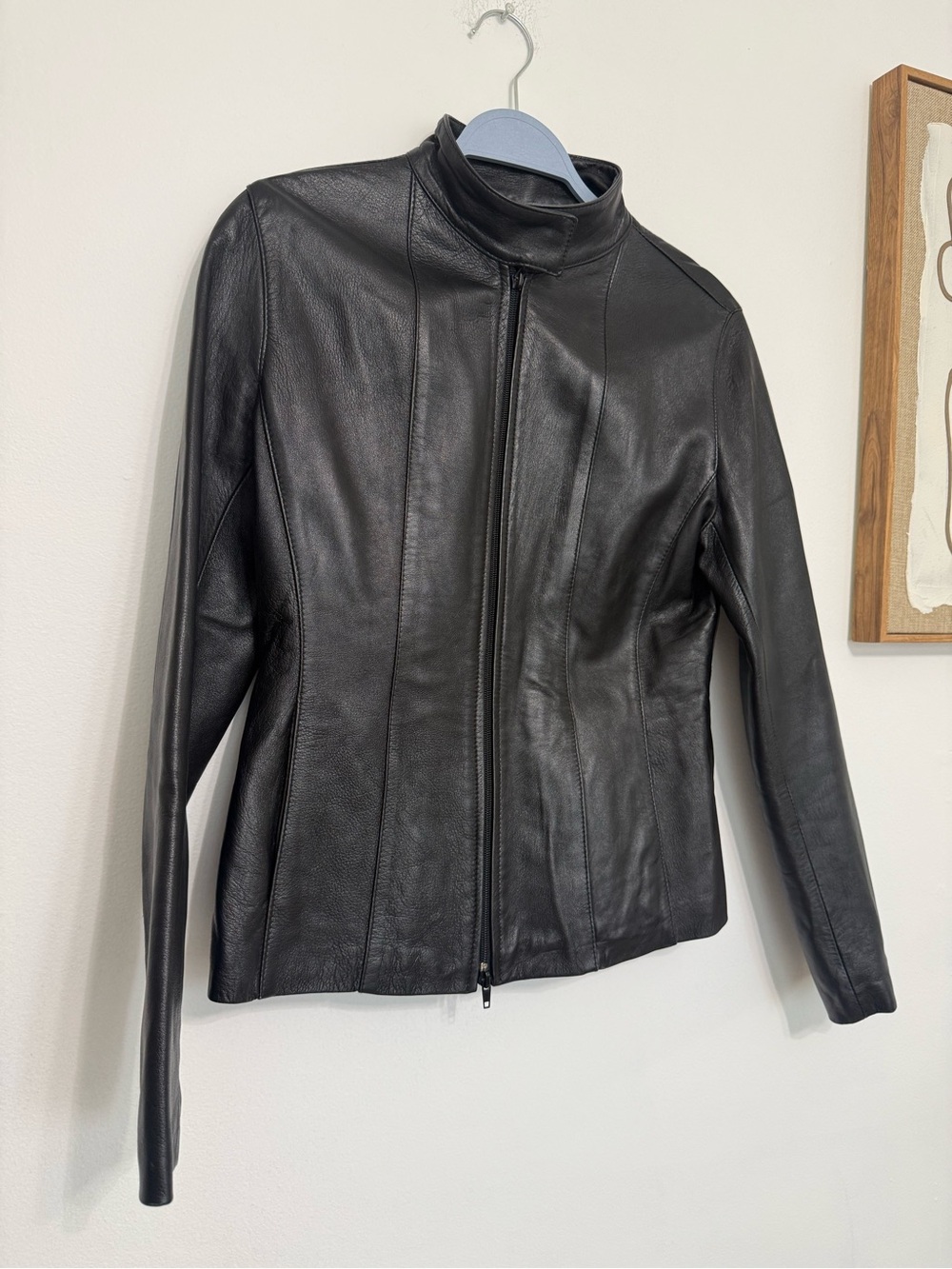 Vera Pelle Black Leather Zip-Up Stand Collar Jacket